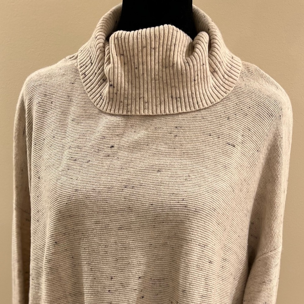 Eileen Fisher cowl neck tunic sweater. Cream/heathered charcoal. Size S/P